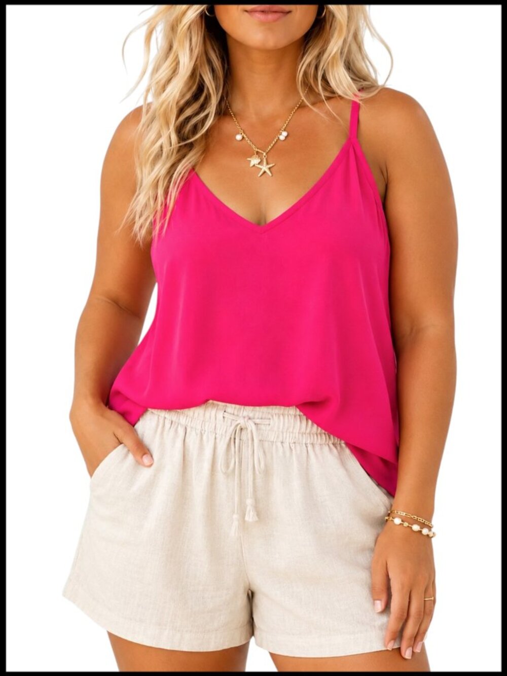 Torrid Cami Top Hot Pink V Neck Adjustable Straps 0X